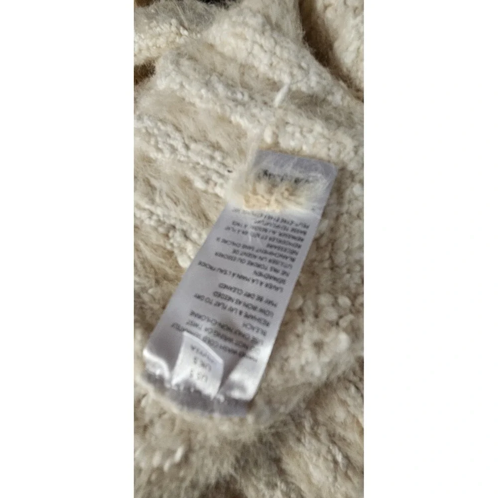 ANTHROPOLOGI women's S furry‎ knit full zip funnel neck sweater jacket ivory